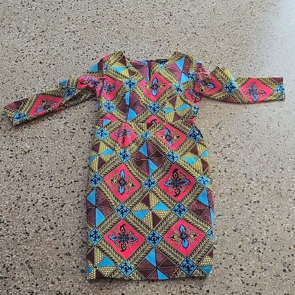 Vibrant Long Sleeve Geometric Dress